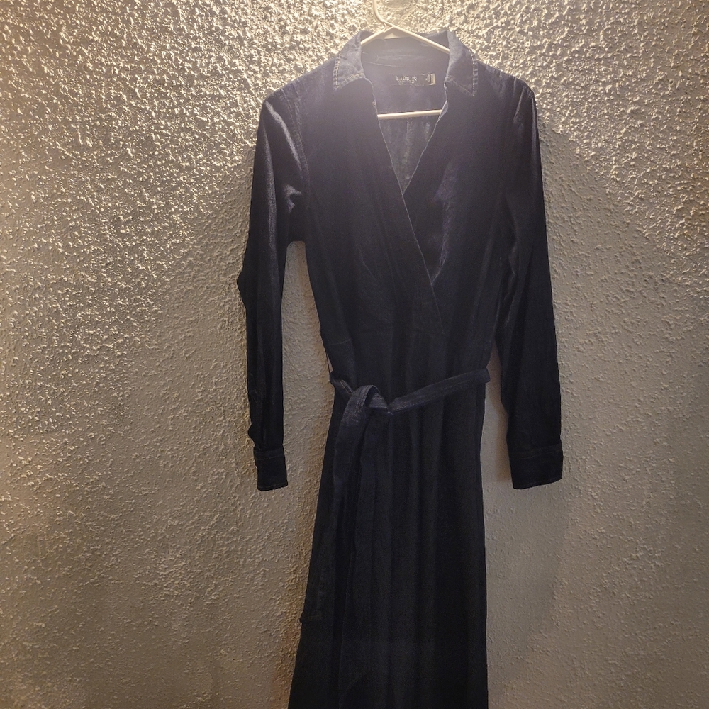 Ralph Lauren Black Label Navy Long-Sleeve Wrap Shirt Dress